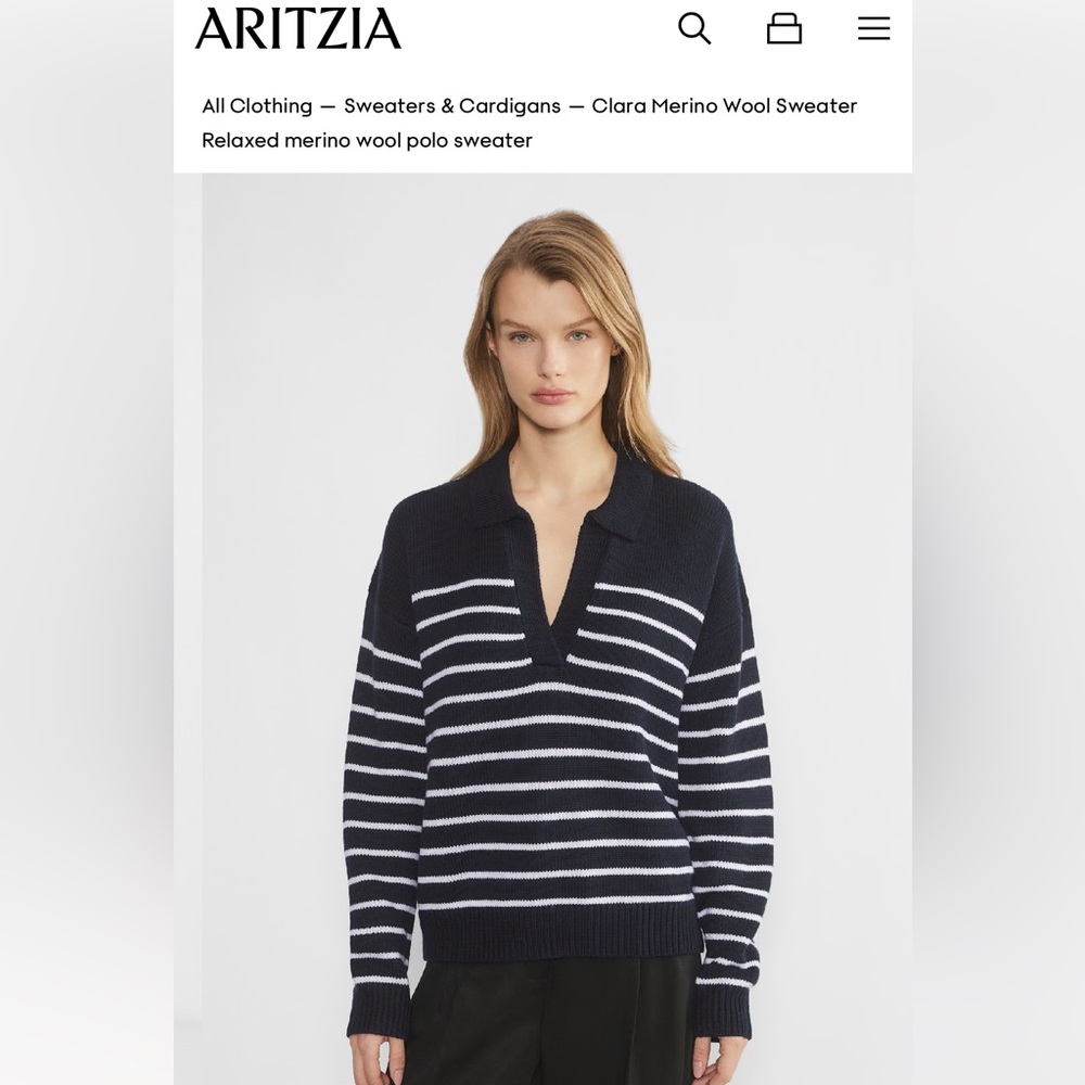 Wilfred Navy and White V-Neck Sweater